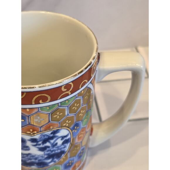 Kozan Gama Japan Imari Mugs Mino Ware Foo Dog Floral Pattern 10oz Set Of 2 GUC - Picture 5 of 13